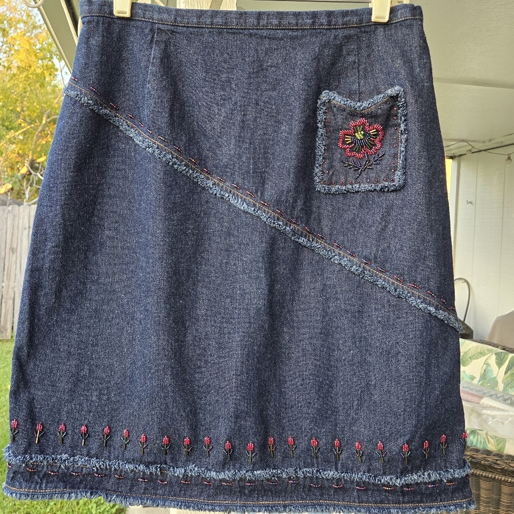 Vintage Telluride Blue Denim Beaded Skirt 12